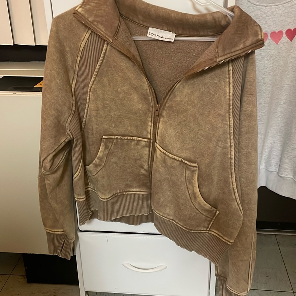Acid washed brown zip up